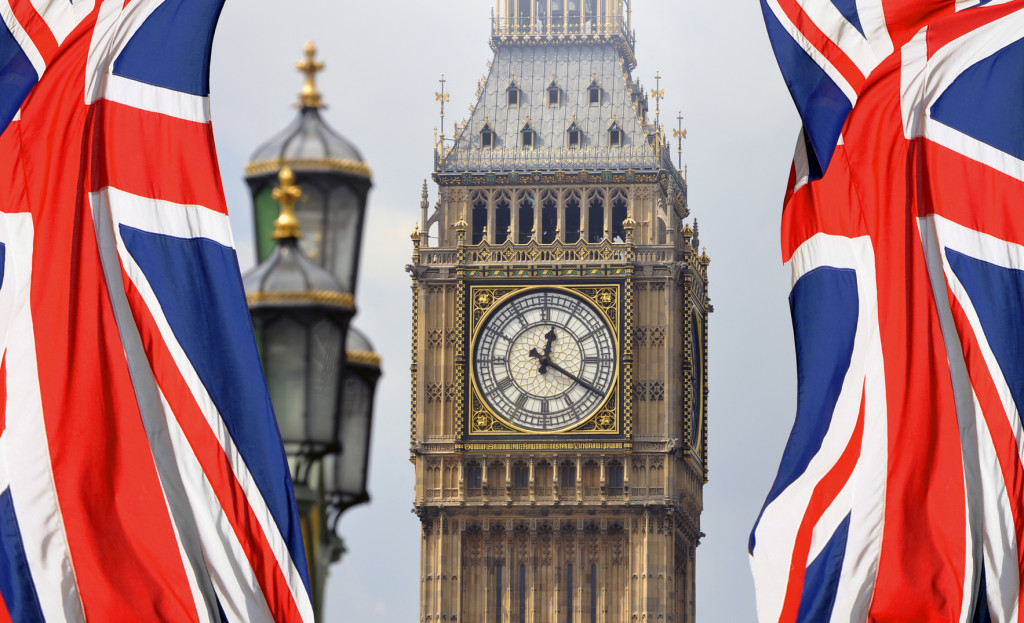 Big Ben in London and English flag